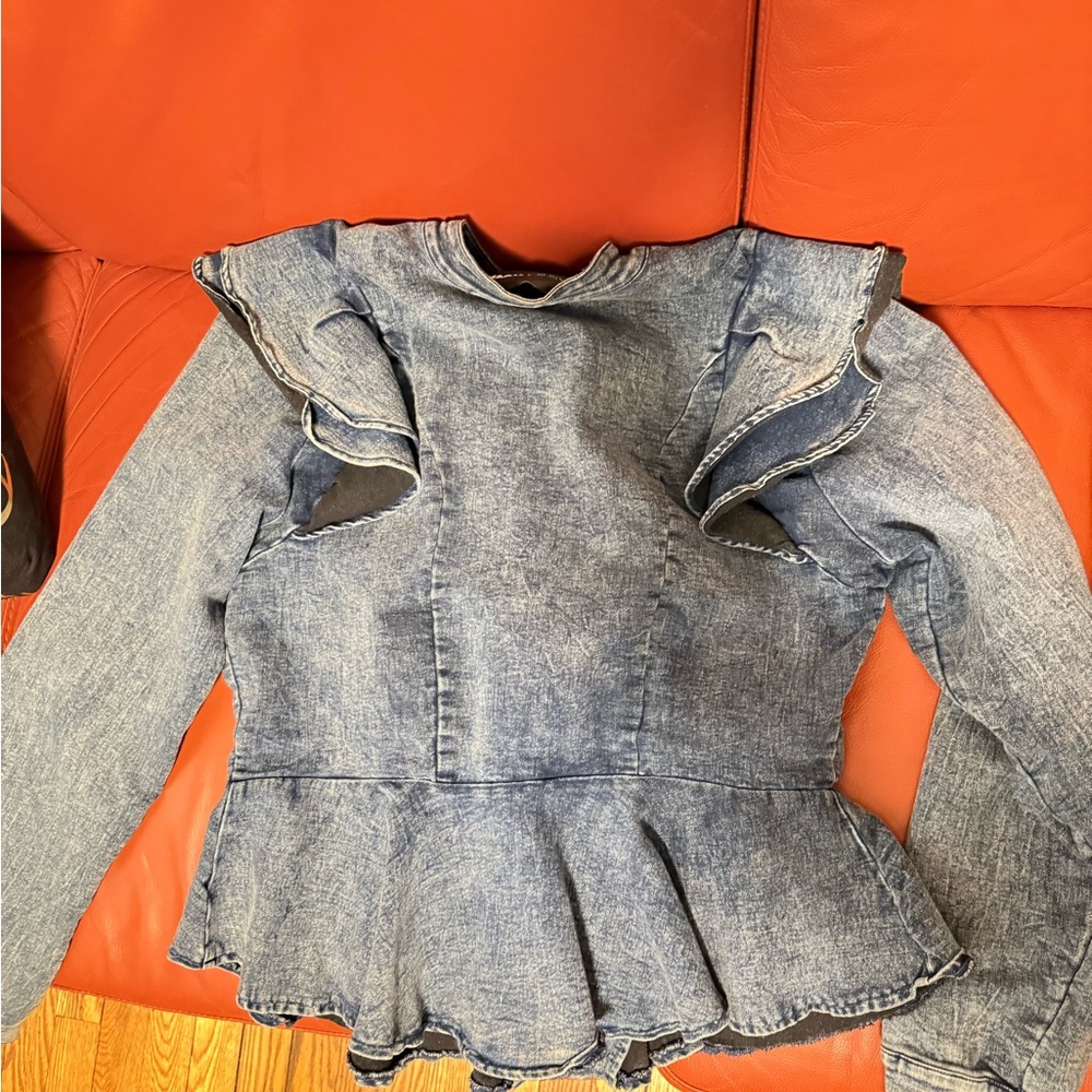 Washed Indigo Ruffled Denim Jacket - Picture 4 of 4